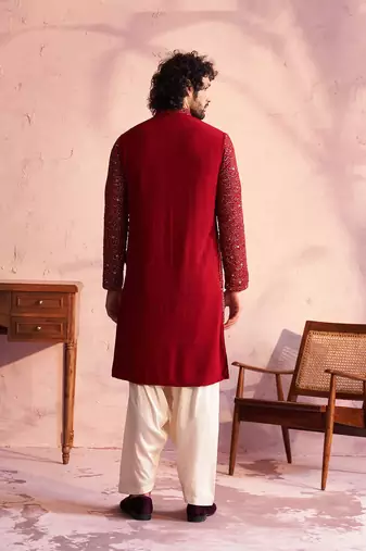 Maroon And Cream Georgette Kurta And Patiala Set