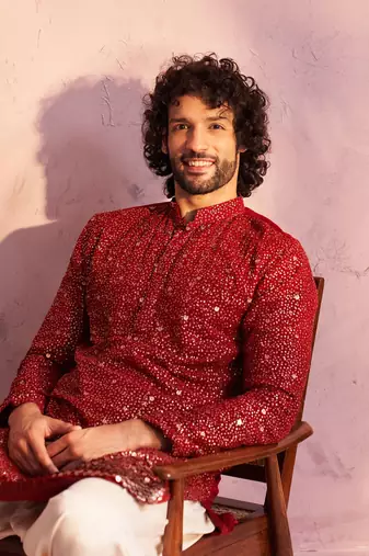 Maroon And Cream Georgette Kurta And Patiala Set