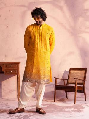 Yellow And Cream Georgette Kurta And Patiala Set 1