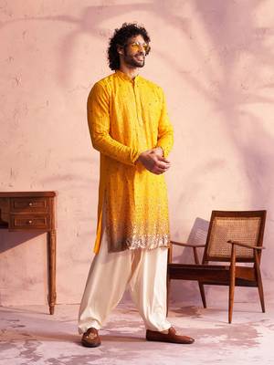 Yellow And Cream Georgette Kurta And Patiala Set 2