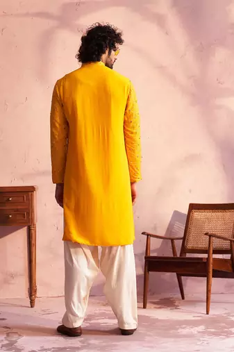 Yellow And Cream Georgette Kurta And Patiala Set