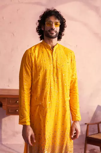 Yellow And Cream Georgette Kurta And Patiala Set