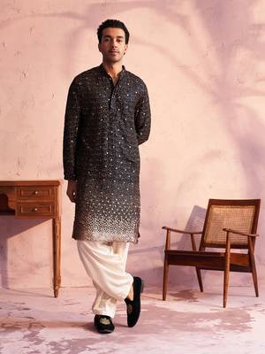 Black And Cream Georgette Kurta And Patiala Set 1
