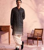Men'S Black And Cream Georgette Kurta And Patiala Set