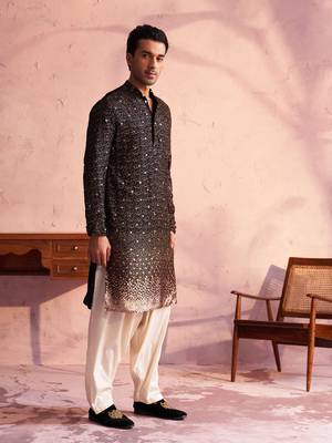 Black And Cream Georgette Kurta And Patiala Set 2