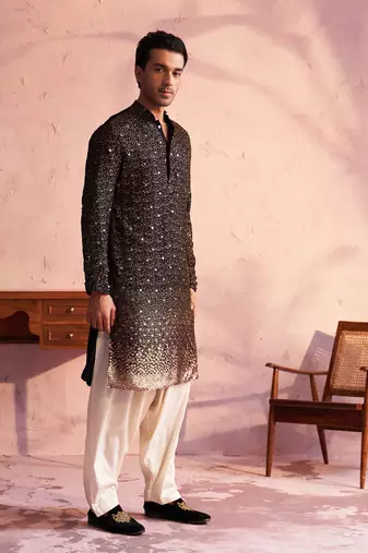 Black And Cream Georgette Kurta And Patiala Set