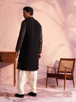 Black And Cream Georgette Kurta And Patiala Set 3