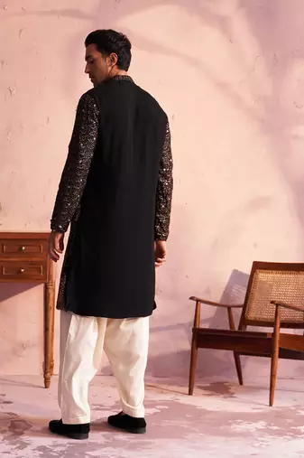 Black And Cream Georgette Kurta And Patiala Set
