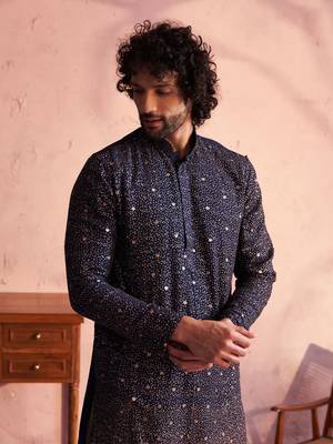 Navy Blue And Cream Georgette Kurta And Patiala Set 4