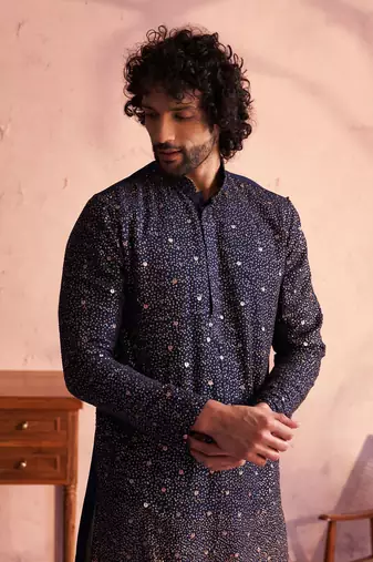 Navy Blue And Cream Georgette Kurta And Patiala Set