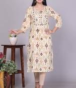 Cotton cream embroidery work straight kurta
