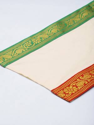 mens' cream cotton blend kurta dhoti with tricolour dupatta 4