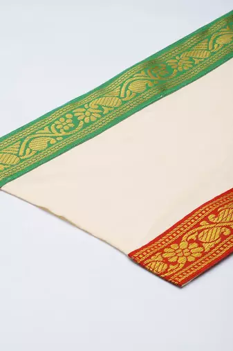 mens' cream cotton blend kurta dhoti with tricolour dupatta