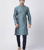 Light Blue Silk Blend Kurta Pyjama Set