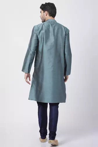 Light Blue Silk Blend Kurta Pyjama Set