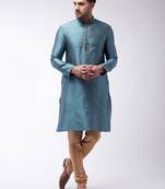 Men'S Light Blue Silk Blend Kurta Pyjama Set