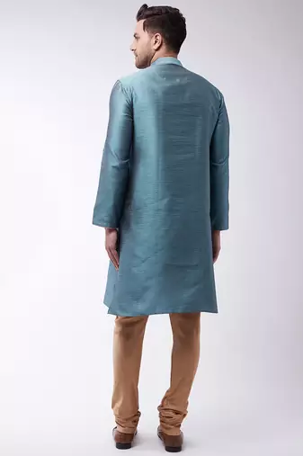 Men'S Light Blue Silk Blend Kurta Pyjama Set
