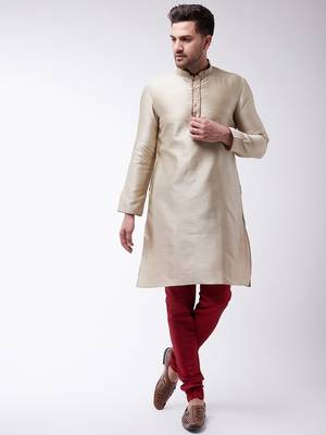 Beige Silk Blend Kurta Pyjama Set 1