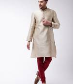 Beige Silk Blend Kurta Pyjama Set