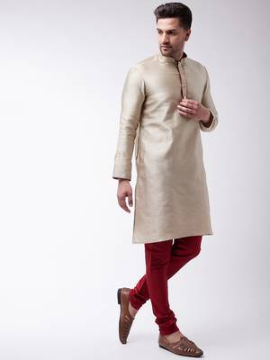 Beige Silk Blend Kurta Pyjama Set 2