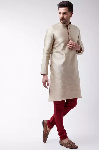 Beige Silk Blend Kurta Pyjama Set