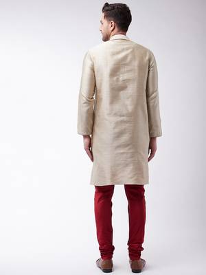 Beige Silk Blend Kurta Pyjama Set 3