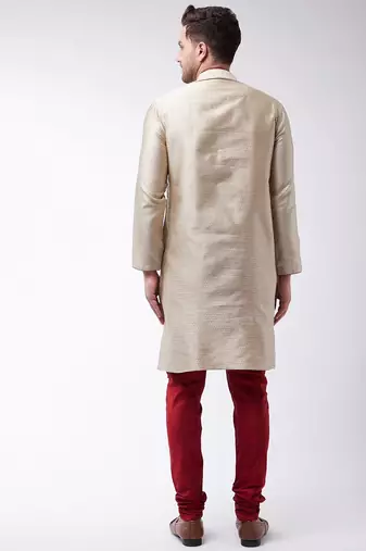 Beige Silk Blend Kurta Pyjama Set