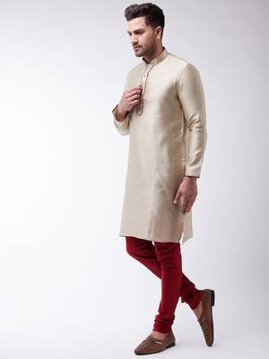 Beige Silk Blend Kurta Pyjama Set 4