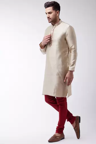Beige Silk Blend Kurta Pyjama Set