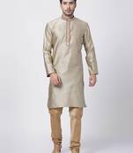 Men'S Beige Silk Blend Kurta Pyjama Set