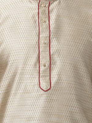 Men'S Beige Silk Blend Kurta Pyjama Set 3