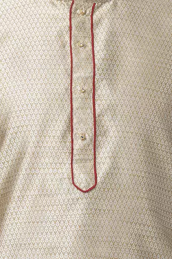 Men'S Beige Silk Blend Kurta Pyjama Set