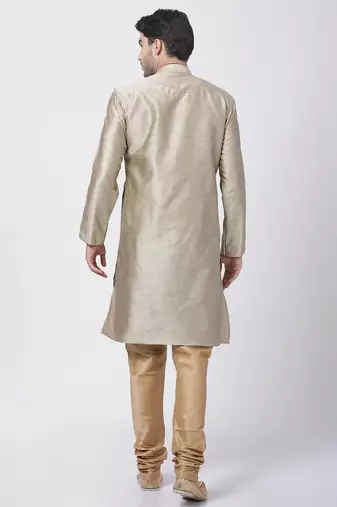 Men'S Beige Silk Blend Kurta Pyjama Set