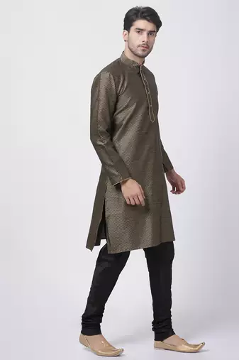 Black Silk Blend Kurta Pyjama Set