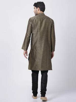 Black Silk Blend Kurta Pyjama Set 4