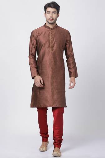 Men'S Maroon Silk Blend Kurta Pyjama Set
