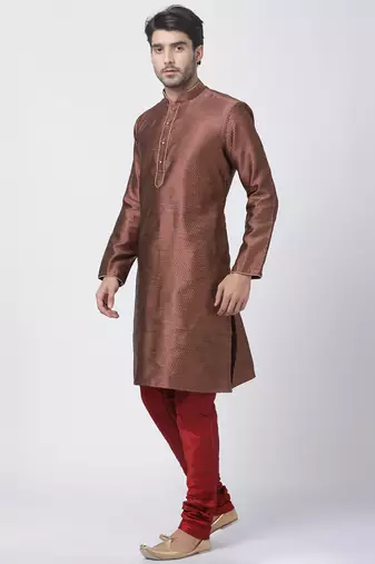 Maroon Silk Blend Kurta Pyjama Set