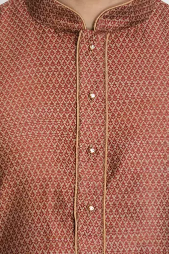 Maroon Silk Blend Kurta Pyjama Set