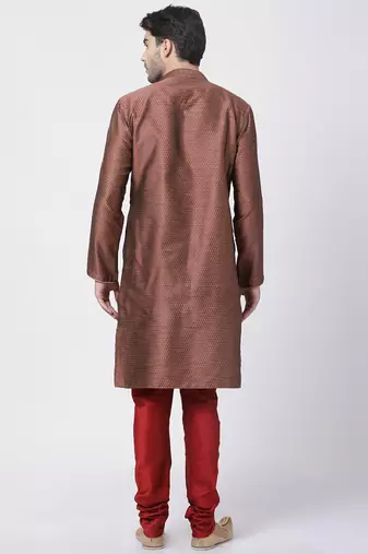Maroon Silk Blend Kurta Pyjama Set