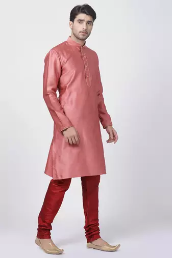 Pink Silk Blend Kurta Pyjama Set