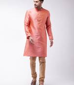 Men'S Pink Silk Blend Kurta Pyjama Set