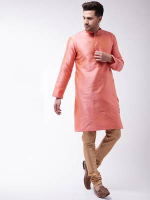 Men'S Pink Silk Blend Kurta Pyjama Set 2