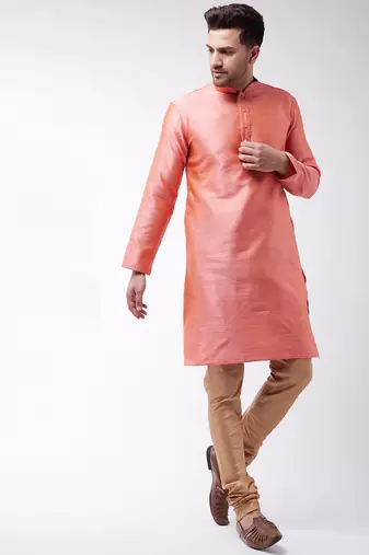 Men'S Pink Silk Blend Kurta Pyjama Set