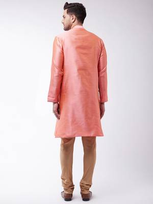 Men'S Pink Silk Blend Kurta Pyjama Set 3