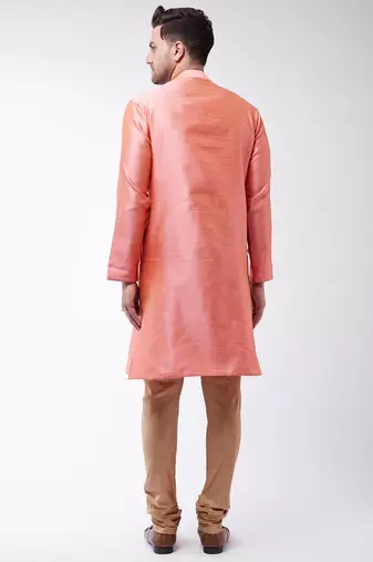 Men'S Pink Silk Blend Kurta Pyjama Set