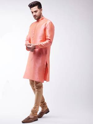 Men'S Pink Silk Blend Kurta Pyjama Set 4