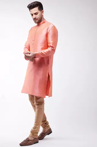 Men'S Pink Silk Blend Kurta Pyjama Set