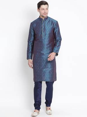 Blue Silk Blend Kurta Pyjama Set 1