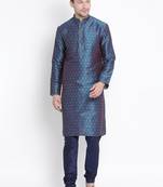 Blue Silk Blend Kurta Pyjama Set