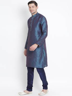Blue Silk Blend Kurta Pyjama Set 2